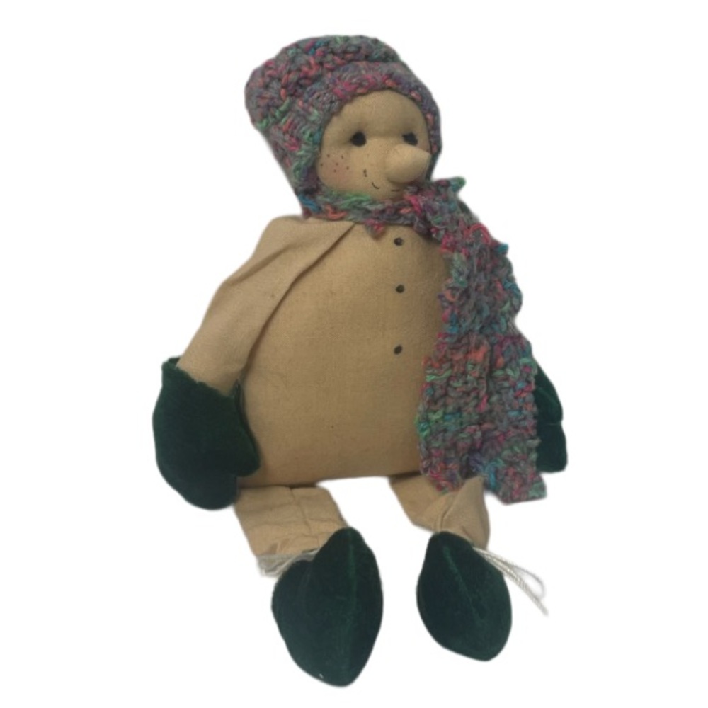 Snowman Whimsical Cheerful Sitter Handmade Doll Christmas Ornament Decoration SM